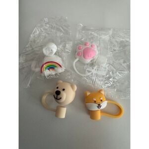 Cute Animal Straw Toppers Bear Paw Shiba Inu Cloud Rainbow Drink Accessories‎